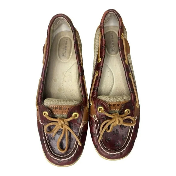 Sperry Top-Sider Angelfish Anchor Embossed Deck Shoe Burgundy Size 7.5M - Picture 2 of 7